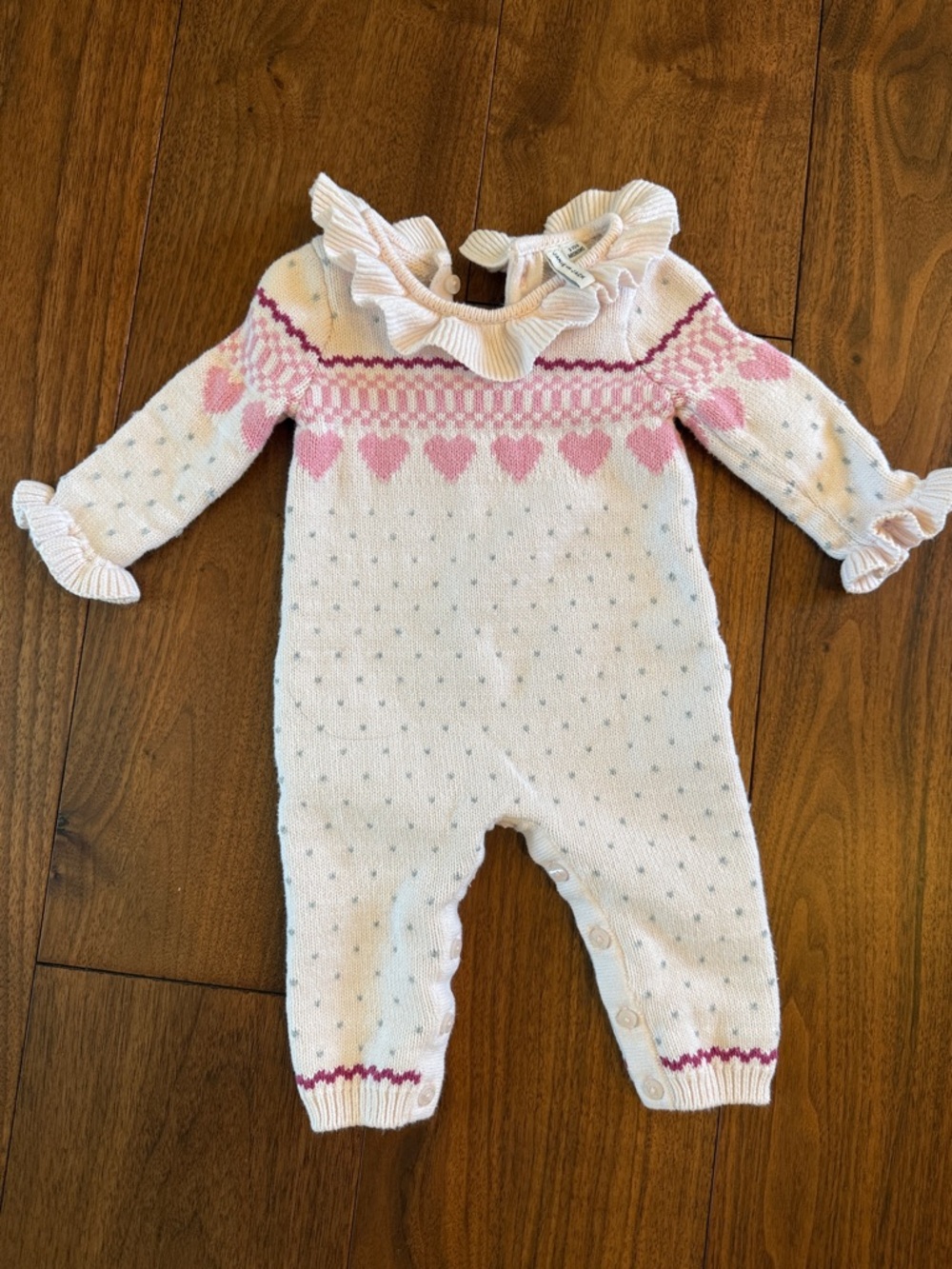 Janie and Jack Pink and White Heart Knit Onesie